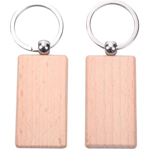 60Pcs Blank Rectangle Wooden Key Chain Diy Wood Keychains Key Tags Can Engrave Diy Gifts