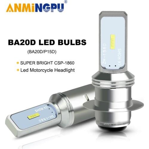 ANMINGPU 1X Motorcycle Headlight Bulbs BA20D H6 Led Bulbs CSP 1860Chips P15D Led Canbus Hi/Low Beam Moto Headlight Lamp 12V