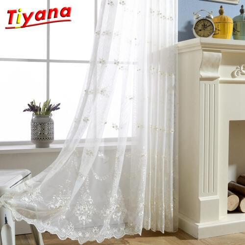 White Sheer Curtain 3x2.6 5x2.6 Tulle Curtain Modern Hook Grommet top Pearl Lace Europe Roman Curtain Panel Window X-WP267 *30