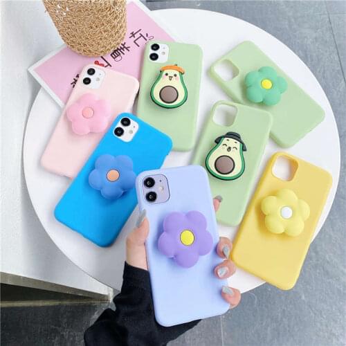 3D Cute Flowers holder stand Soft phone case For samsung galaxy S20 Ultra Note 10 Plus 8 9 S10 Lite 2020 A01 A21 A41 M30S Cover