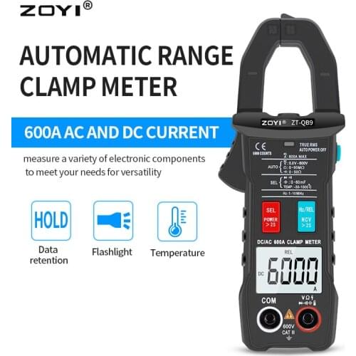 ZOYI Digital Clamp Meter ZT-QB9 AC/DC 600A Current Voltage Ohm capacitance TEMP Auto Range 6000 Count Professional clamp ammeter