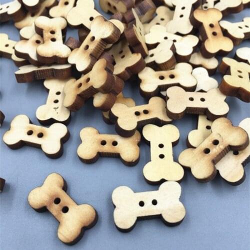 DIY 200pcs Wooden Dog Bone Buttons Natural color Sewing Scrapbooking Craft 18mm