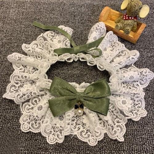 Pet Dog Cats White Lace Bibs Collars Fashion Bow-knot Imitation Pearl For Small Large Dog Collars Jewelry Accessory Dog Supplies