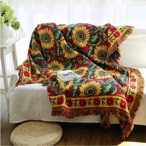 European kinited double sided sunflower throw jacquard thick cotton blankets Art sofa cover home decorative blanket for bed