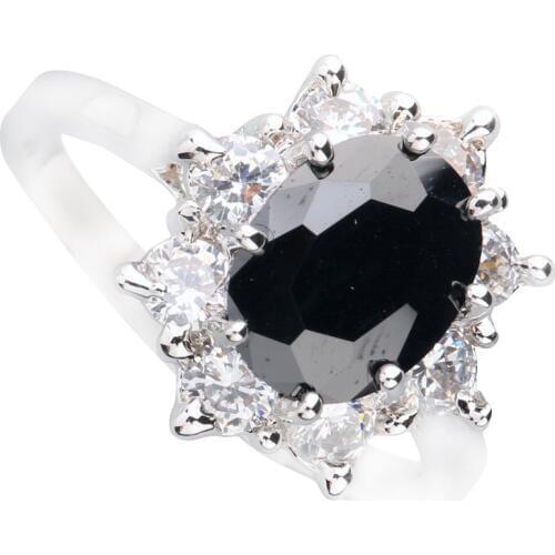 Marvelous Black Stone 7*9mm Semi-precious Stone Silver Cool For Women Ring Q1360