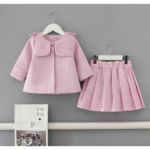 Sweet Girls Princess Clothes Set Baby Infants Kids Children Pleated Skirt-Pant+Long Sleeve Cardigan Coats Outwear 2PCS S10572