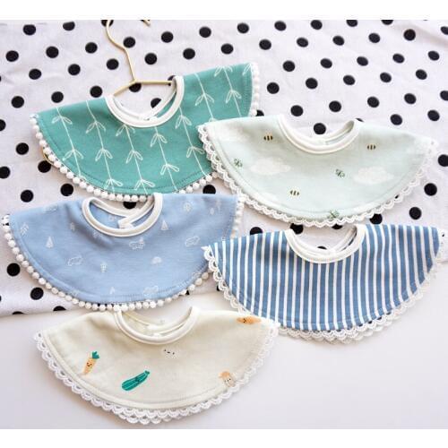 INS Korean Style Newborn Baby Round Bibs Rotatable Baby Bib Cotton Baby Saliva Towel Fake Collar One-year-old Wild Accessories