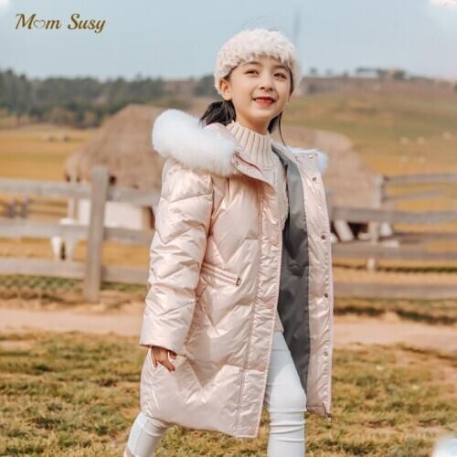 Baby Girl Boy Hooded Jacket Cotton Padded Thick Winter Child Loose Down Jacket Real Fur Hooded Coat Baby Clothes Outwear 5-8Y