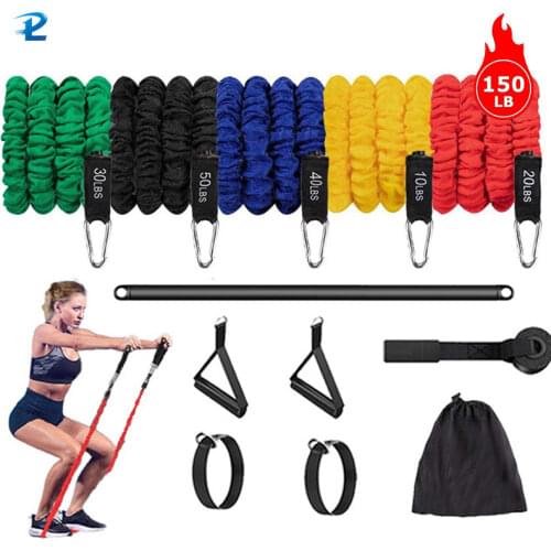 150LBS Wrapped Resistance Band Elastic Band Strength Training Rod Set Resistance Fitness Equipment Sports Belt Sports Equipment