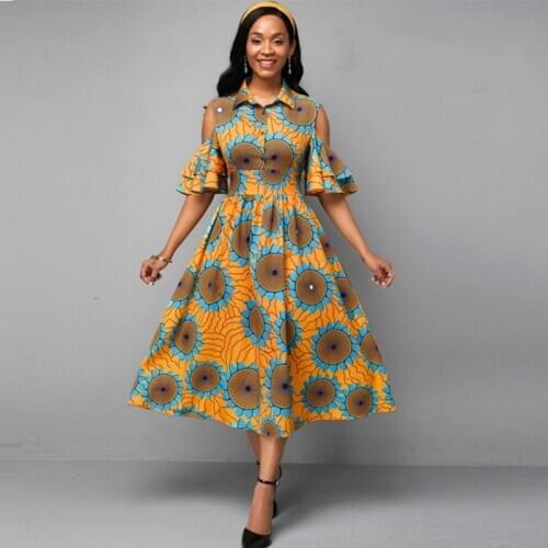 Summer African Print Dresses For Women Party 2021 New Fashion Dashiki Robe Femme Africa Dress Rich Bazin Design Top Midi Dresses