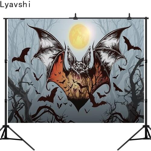 Lyavshi Foggy Forest Backdrops Bats Trees Grassland Bright Moon Horror Night Festival Party Wallpaper Halloween Event Banners