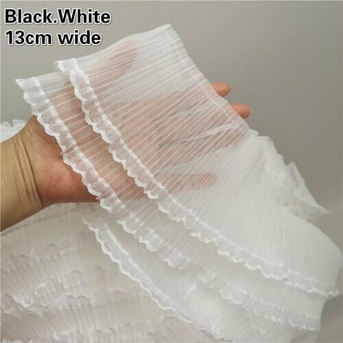 Trendy Double Pleated Ruffled Tulle Lace Fabric DIY Ms Childrens Tutu Skirt Wedding Dress Costume Baby Cradle Sewing Trim Renda