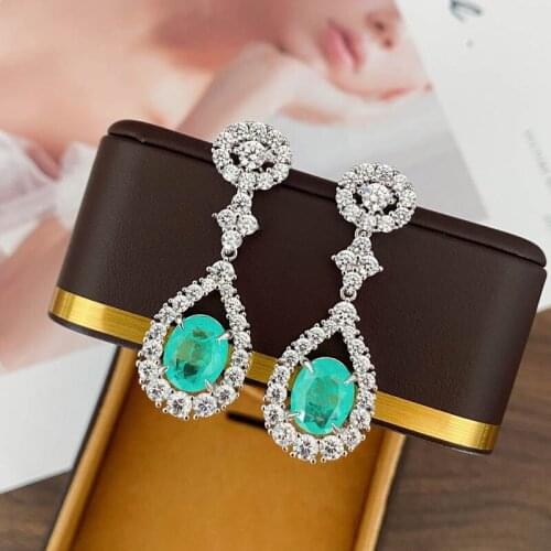 Sea water Blue Earrings S925 inlaid with classic egg shaped 9 * 11 retro earrings are suitable for womens jewelry