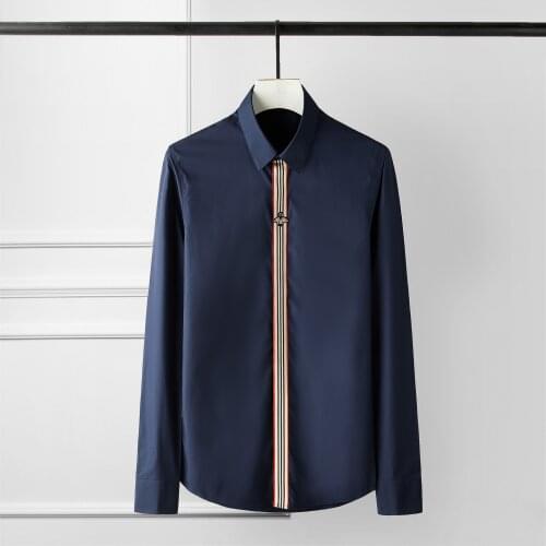 New Autumn Cotton Webbing Placket Embroidery Logo Long Sleeve Men Turn-down Collar Casual Shirts High Quality Plus Size M-4XL