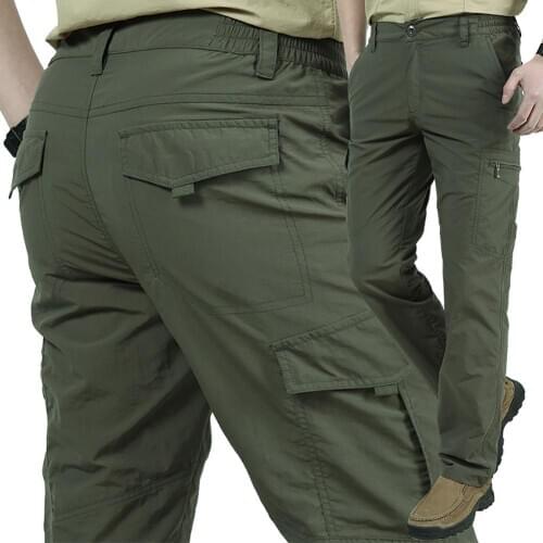 Men Casual Pants Solid Color Pocket Thick Breathable Trousers Quick Dry Cargo Pants Men Pocket Thick Breathable Cargo Pants