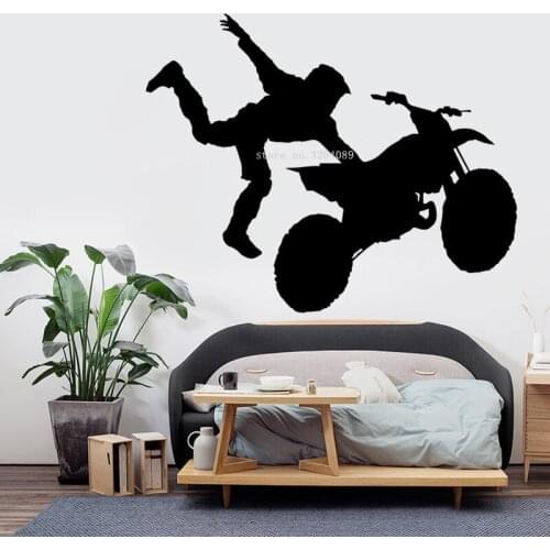 Motorcycle Trick Wall Sticker Rally Motorbike Jumping Decal Rider Stunt Sports Removable Interior Living Room Art Poster DG598