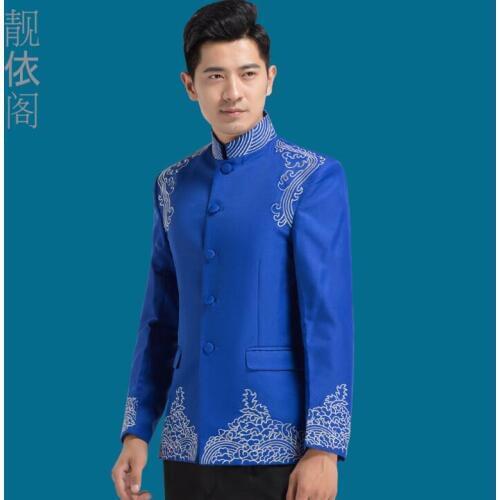 2020 new arrival slim men suit set with pants mens suits wedding groom formal dress embroidery chinese tunic suit stand collar