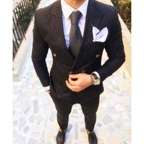 New Arrival Designs Black Stripes Men Suit Slim Fit Skinny 2 Piece Tuxedo Prom Suits Custom Groom Blazer Masculino Jacket+Pant X