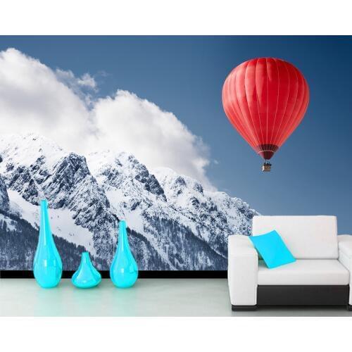 Papel de parede Snow mountain and hot air balloon landscape 3d wallpaper,living room TV bedroom wall papers home decor mural