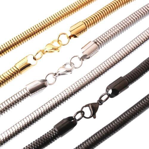New Fashion Cool Punk 6mm Gold Black Color Stainless Steel Round Snake Link Chain Necklace for Man Wholesale