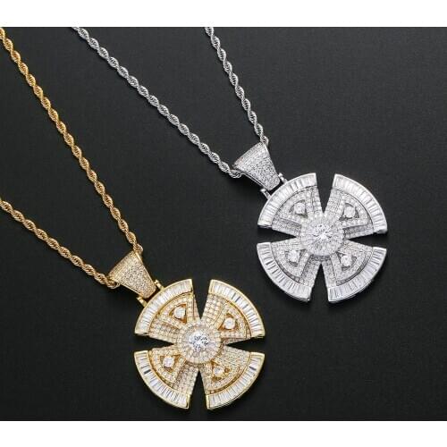 Hip Hop Micro Paved AAA Cubic Zirconia Bling Ice Out Rotatable Spinner Cross Pendants Necklaces for Men Rapper Jewelry