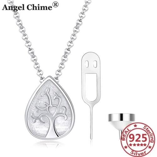 Angel Chime 925 Sterling Silver Life of Tree Leaf Pendants Urn Necklaces for Ashes Memorial Pet Urns Necklaces Cremation Jewelry