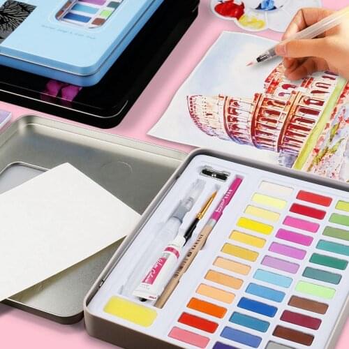 Professional 48 Colors Solid Watercolor Set Basic Neon Glitter Watercolor Paint Kit for Drawing Art Paint Supplies Art Supplies