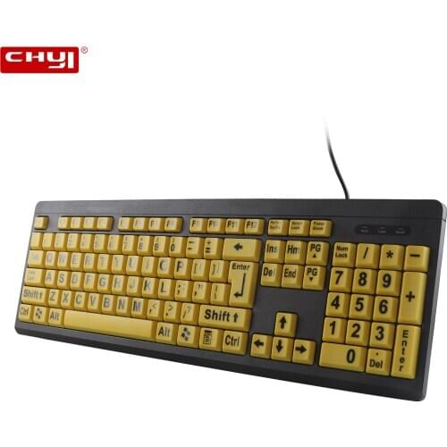 USB Wired Keyboard Big Black Letter Print Yellow Button Ergonomic Mechanical Feel Keyboard For Elderly & Low Vision Office Game