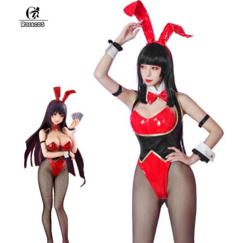 ROLECOS Anime Kakegurui Cosplay Costume Yumeko Jabami Cosplay Bunny Girl Sexy Women Leather Jumpsuit Party Halloween Costume
