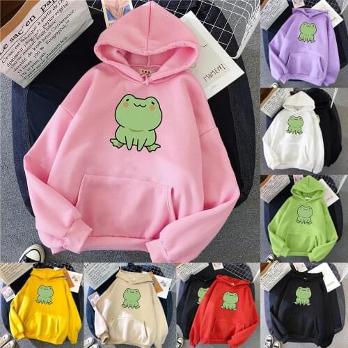 Hoodie Frog Print Vintage Harajuku Womens Winter Hoodie Kawaii Cute Casual Streetwear Oversize Top Cool Women Loose Sweatshirts