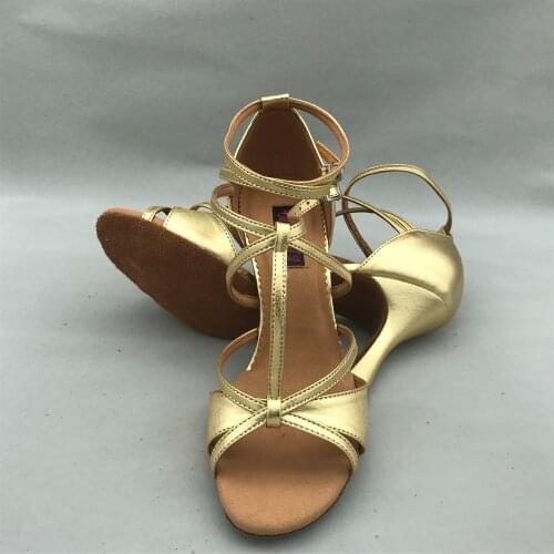 Latin Dance Shoes For women Salsa shoes pratice shoes comfortable shoes MS6232GP High Heel Low Heel available Gold PU