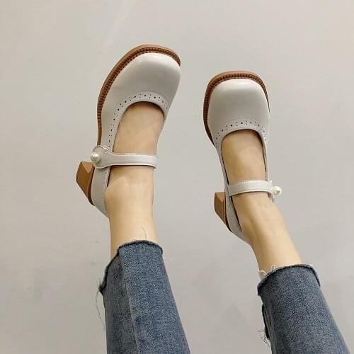 All-Match Round Head Shallow Mouth Mary Jane Womens Shoes Spring And Summer New Retro British Small Leather Shoes