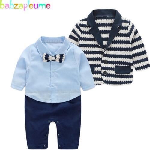 2PCS/0-24Months/Spring Autumn Newborn Clothing Sets Stripe Jacket+Gentleman Suit Infant Jumpsuit Baby Outfit Boys Clothes BC1157