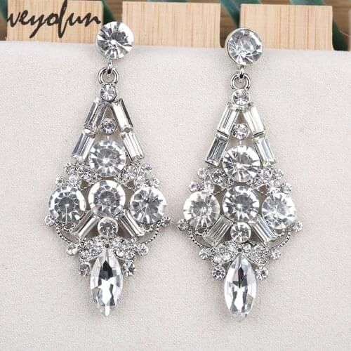 Veyofun Vintage Rhinestone Drop Earrings Elegant Wedding Party Dangle Earrings for Woman Fashion Jewelry Wholesale Gift
