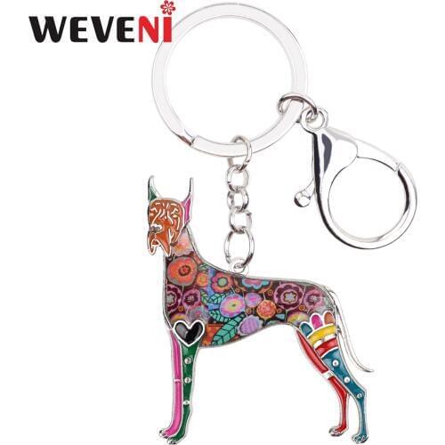WEVENI Enamel Metal Great Dane Dog Key Chains Keychains Holder Animal Jewelry For Women Girls Pet Lovers Car Bag Purse Charms