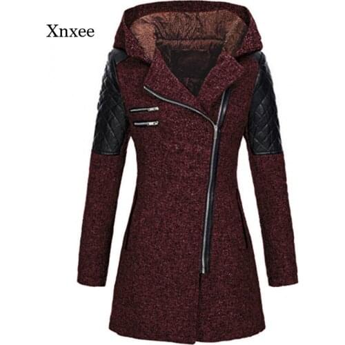 2021 Womens Padded Full Patchwork Jacket Mid-Length Hooded Jacket Warm Zipper Lapel Parka Coat Streetwear