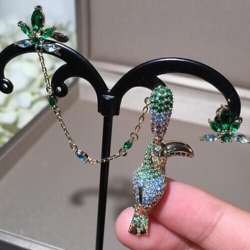 Bilincolor green feather bird insert tiny zircon irregular earrings earrings for women party or gift