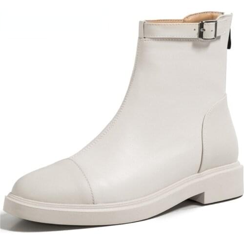 Womens Loafer Zipper Female Ankle Boots Hot Sale Short Boots Concise Thick Heels Shoes Heels 2021 Winter Autumn Working Boots