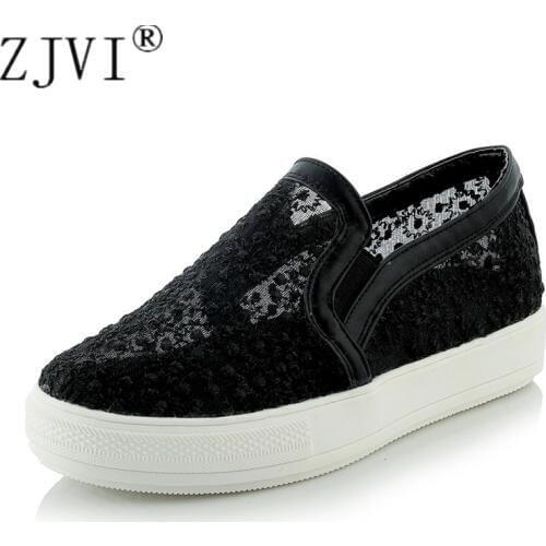 ZJVI Women 2020 Fashion Loafers Summer Woman Mesh Flat Shoes Casual Ladies White Black Platform Round Toe Flats Female Sneaker