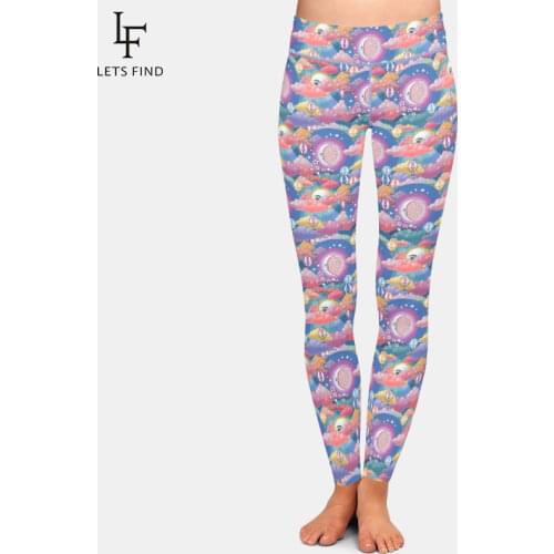 LETSFIND New Arrival High Waist Women Casual Leggings 3D Sun and Moon Print Plus Size Elastic Slim Full Leggings