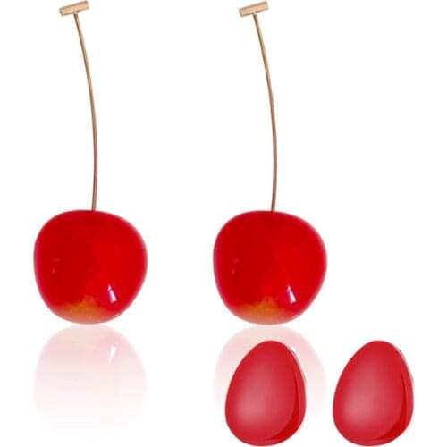 316L Stainless Steel Love Sweet Cherry Cherries Water Drop Garnet Earrings Womens Titanium Steel Stud Earrings No Fade