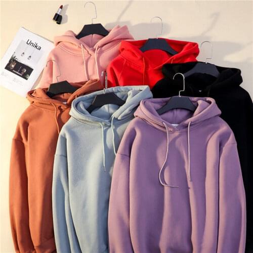 Plus Velvet Oversize Hoodies Women 2020 Spring Autumn Female Loose Casual Pullover Hoodied Solid Color Hoodies Sweatshirts Tops