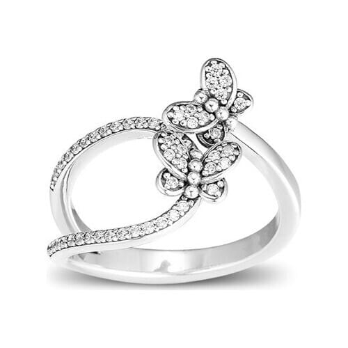 Clear CZ Butterflies Ring Spring Silver 925 Rings Jewelry Crystal Women Rings Unique Style 925 Sterling Silver Jewelry Girl Ring