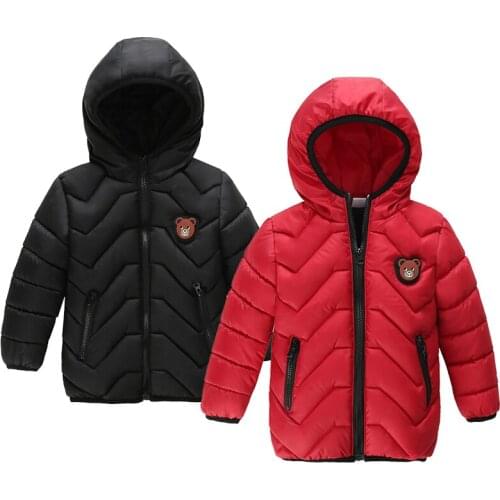 Cartoon Bear Winter Baby Boys Jacket 2 3 4 5 Years Keep Warm Fashion Windproof Outerwear Hooded Zipper Casual Coat Kids Clothes
