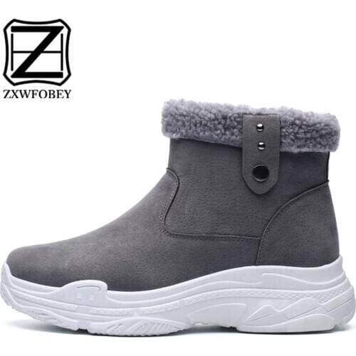 ZXWFOBEY Fur Boots Men Flat winter Boots For Men High Warm Rubber Mens Winter Shoes Platform Man Boots