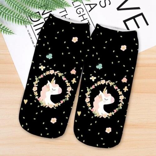 1Pairs Cartoon Unicorn 3D Printed Socks Cute Animal Women Socks Summer Funny Short Ankle Socks Ladies Cotton Sock Dropship