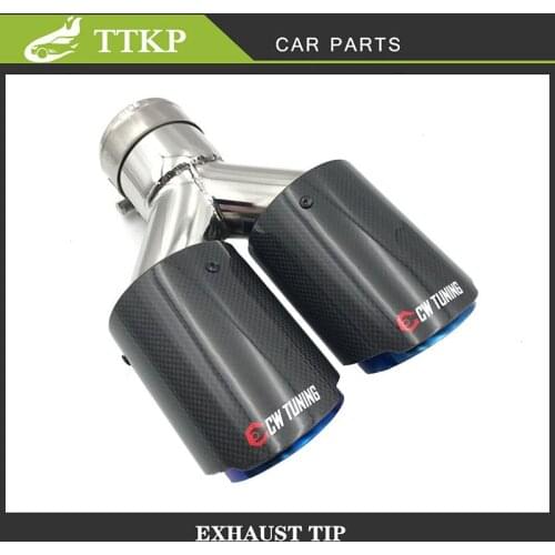 1PC Y Style Glossy Carbon Fibre Blue Straight Edge Dual Exhaust Pipes Tip Stainless Steel Exhaust Tip Muffler Pipe Nozzle