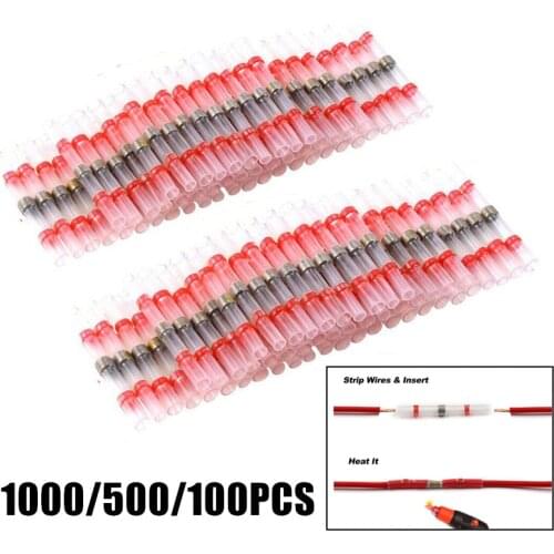 100/300/500PCS Heat Shrink Soldering Sleeve Insulated Waterproof Electrical Butt Splice Wire Butt Connectors Solder Terminals
