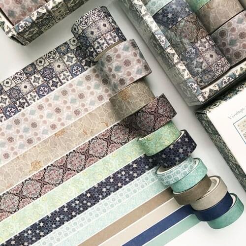 12pcs/set Color Vintage Style Washi Tapes Basic Masking Tape Sticker Scrapbooking Diary Stationery Supplies Office Stationery