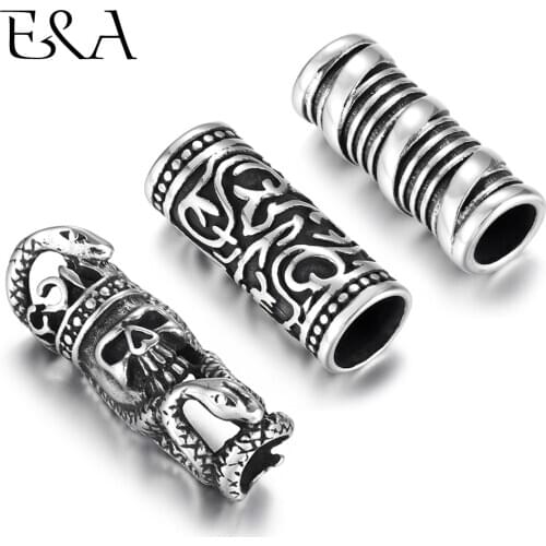 2pcs Stainless Steel Skull King Snake Tube Beads Hole 6mm Slider Charm DIY Men Leather Cord Bracelet Making Jewelry Accessories
